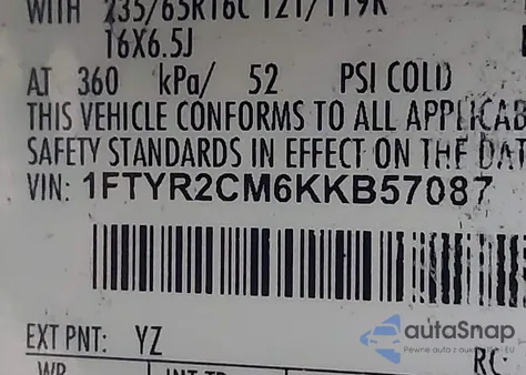 2019 Ford Transit-250 z USA, uszkodzony, nr VIN 1FTYR2CM6KKB57087